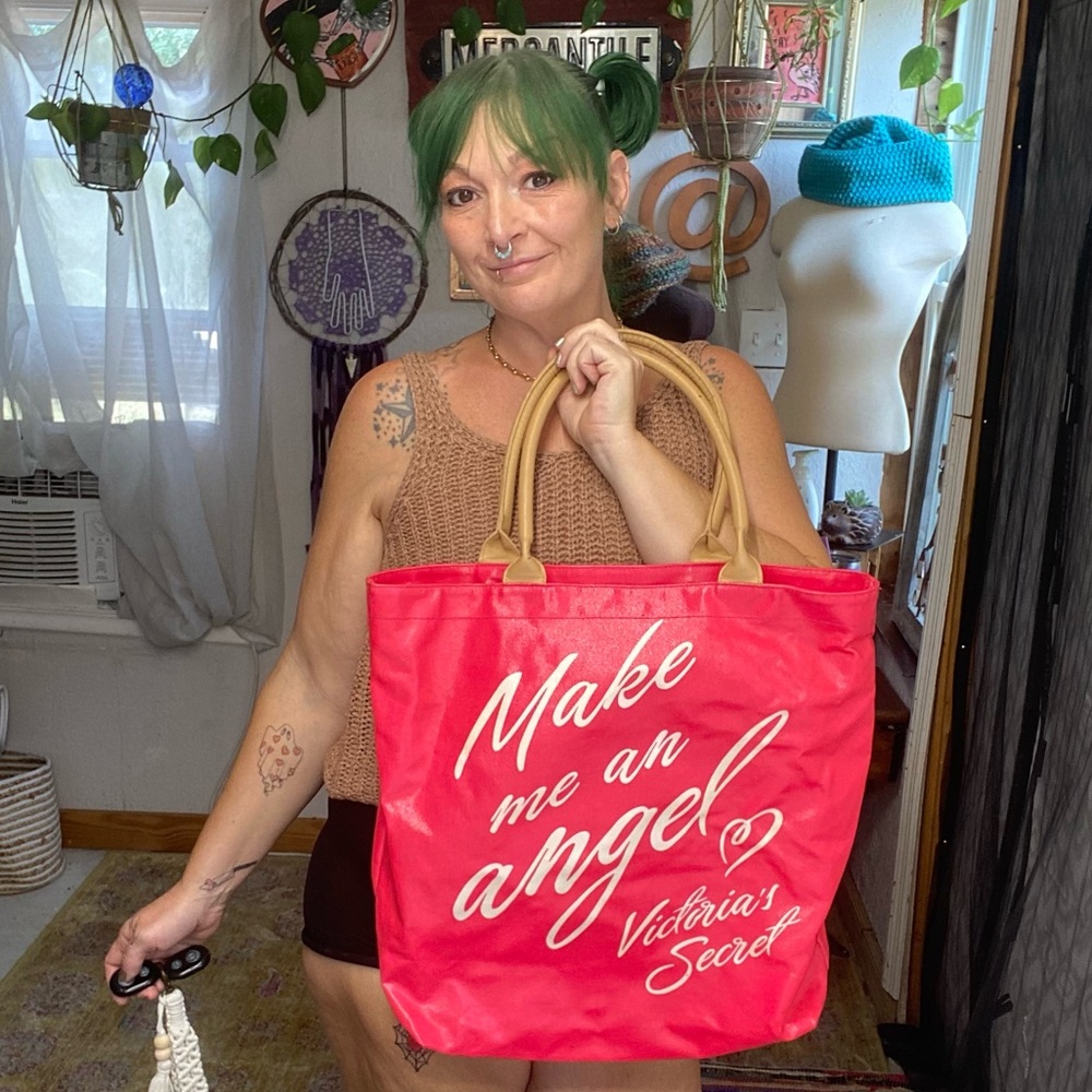 Y2K Victoria’s Secret Make Me An Angel Hot Pink & White Tote bag Striped Lining